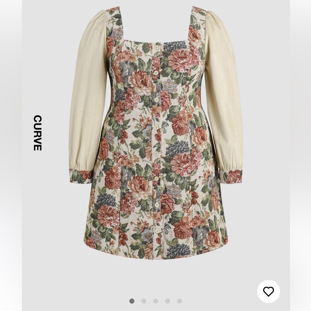 Cider Curve - Retro Floral Corduroy Patch Mini Dress - 4XL